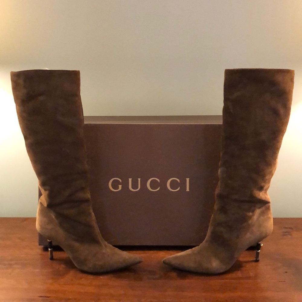 Gucci Stiv Pelle S Cuoio toffee suede bamboo boots